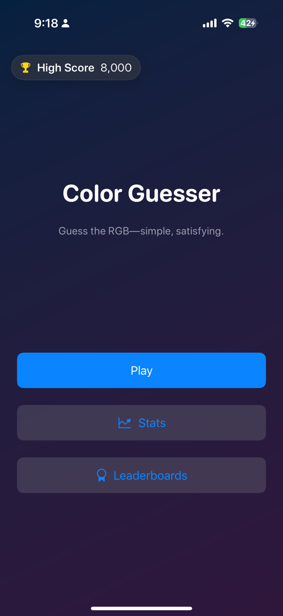 Color Guesser main menu